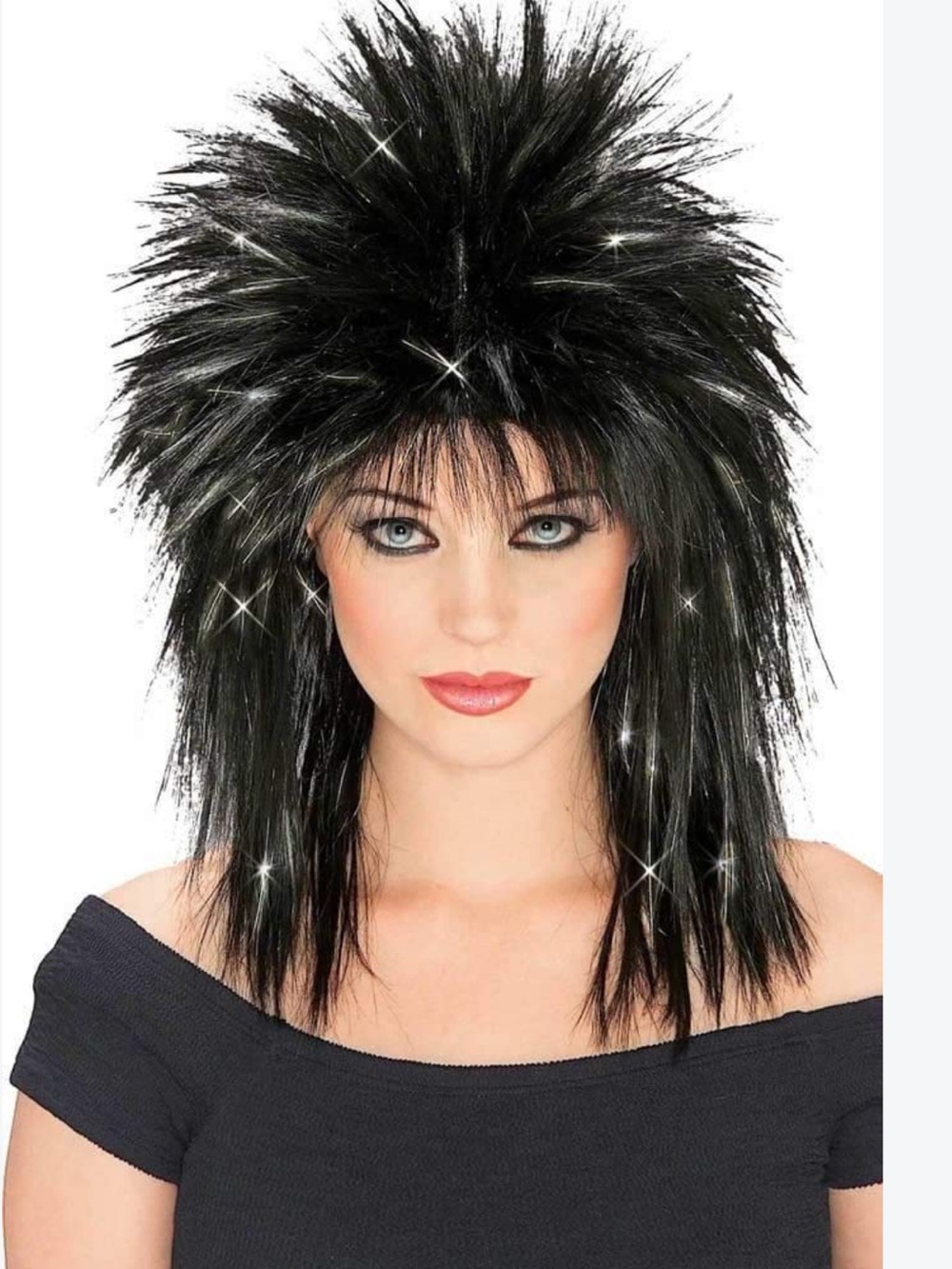 Black Spiky Mullet Wig for Women — Voluminous Rock Style